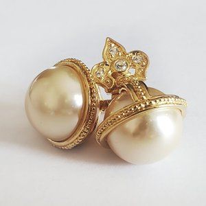JOAN RIVERS Fleur de Lis Caged Pearl Earrings